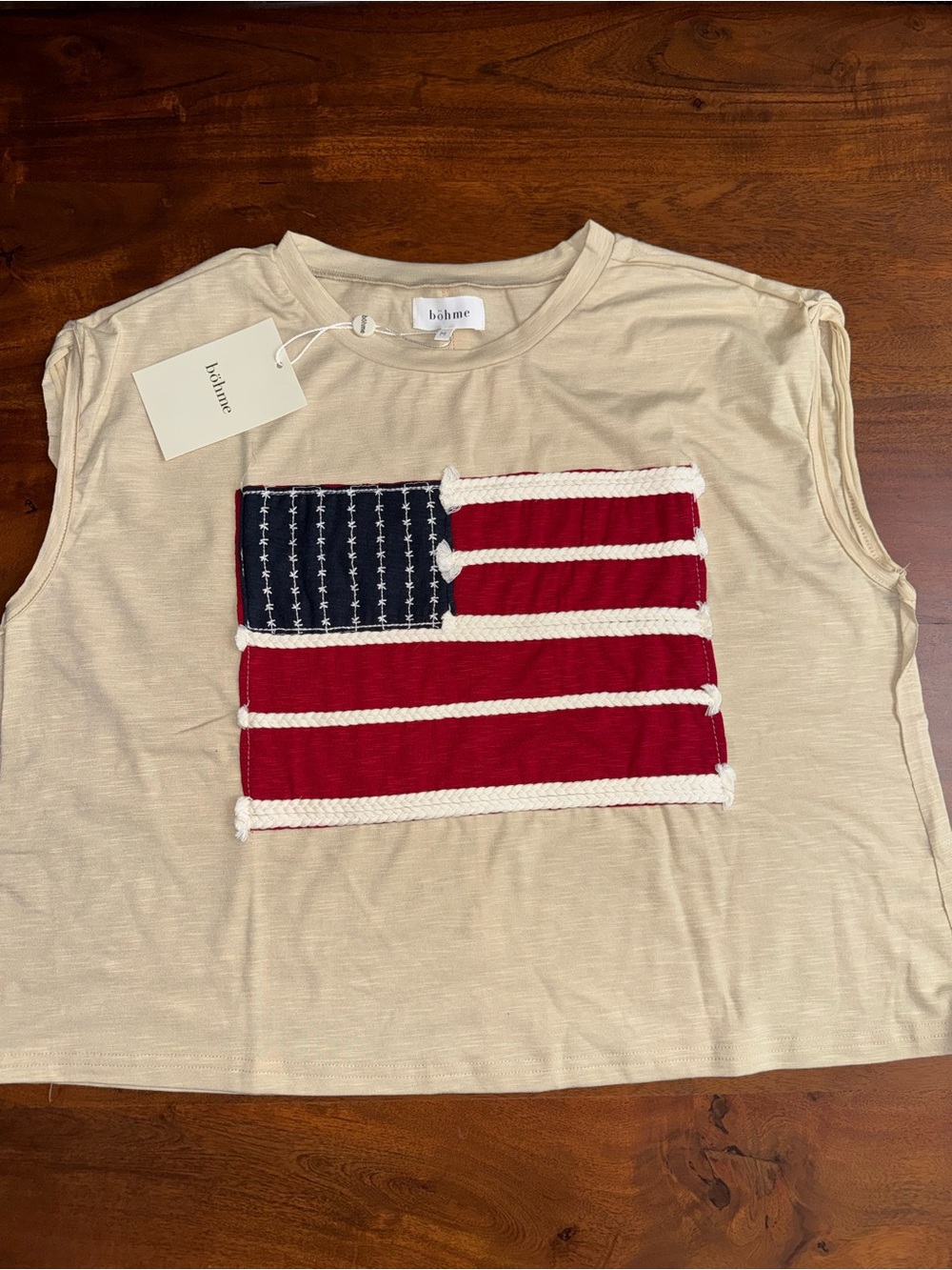 Cream Flag Appliqué Sleeveless Top
